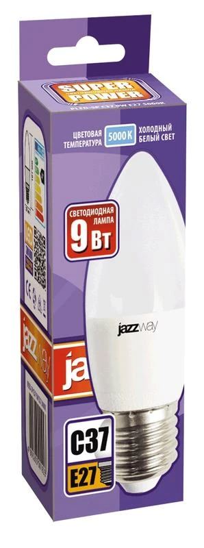 Лампа светодиодная PLED-SP 9Вт C37 свеча 5000К холод. бел. E27 820лм 230В JazzWay 5001954A 1