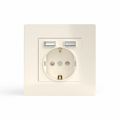Розетка 1-м СП Pixel с заземл. с 2-мя заряд. устр. USB тип A+A механизм беж. TOKOV ELECTRIC TKE-PX-R1U2A-C02