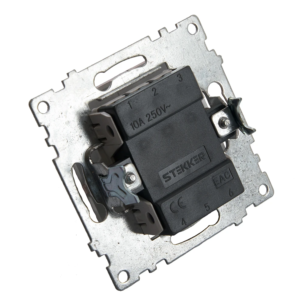 Переключатель 1-клавишный (механизм), STEKKER GLS10-7105-03, 250V, 10А, серия Катрин, серебро 39576 4
