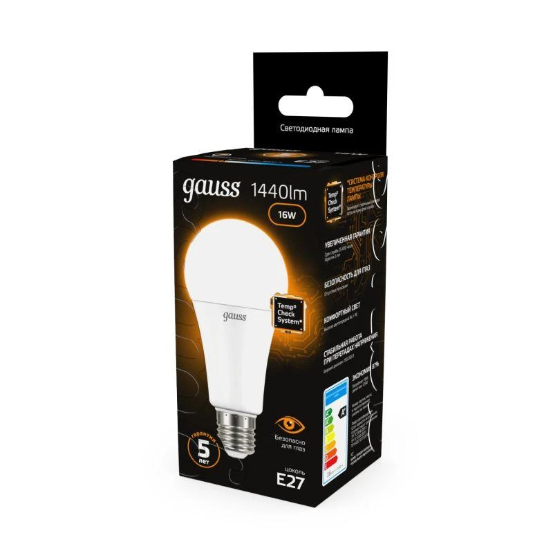 Лампа светодиодная Black 16Вт A60 грушевидная 3000К тепл. бел. E27 1440лм GAUSS 102502116 4