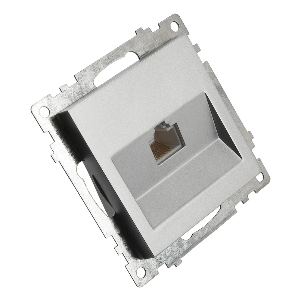 Розетка компьютерная 1-местная RJ-45 (механизм), STEKKER GLS00-7107-03, серия Катрин, серебро 39585 5