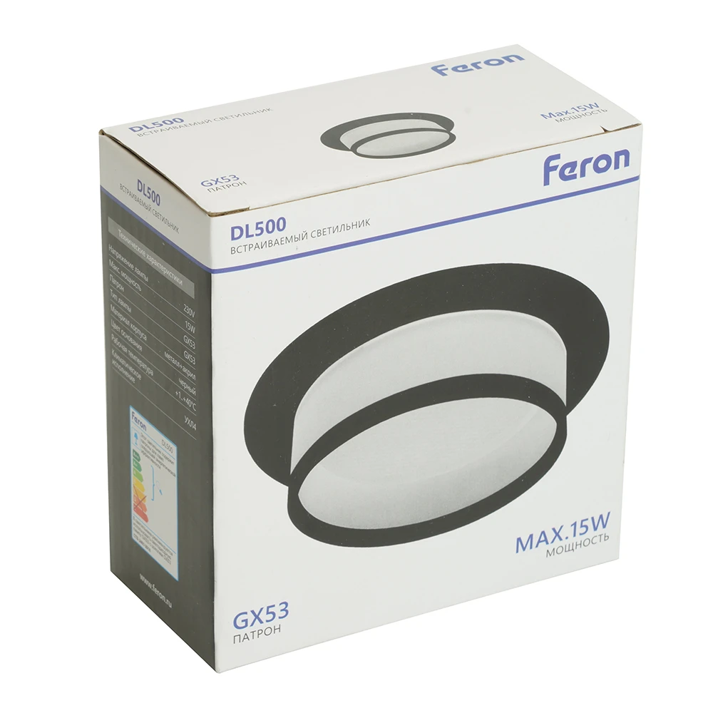 Светильник встраиваемый Feron DL500 потолочный GX53 черный круг 51086 9