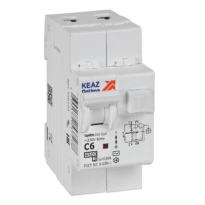 Выключатель автоматический дифференциального тока 2п OptiDin D63-22C6-AC-У3 C6 30мА 4.5кА с защитой от сверхтоков КЭАЗ 328103
