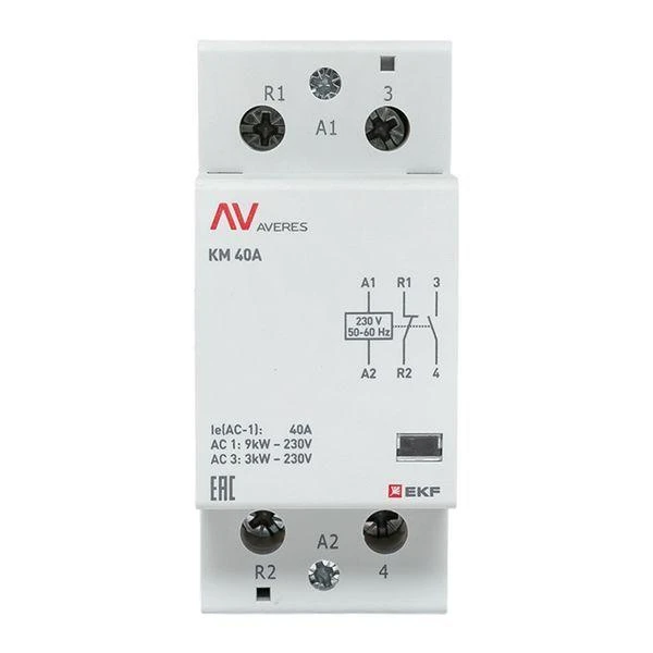 Контактор модульный КМ 40А 1NC+1NO 230В AC (2 мод.) AVERES EKF km-av-2-40-11-230V 2