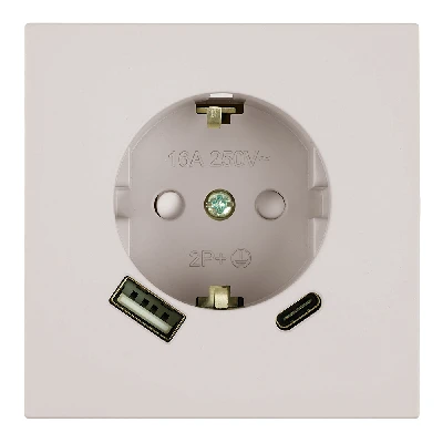 Розетка 1-местная з/ш с/з 16А + USB + Type C (механизм), STEKKER, 250В, 20W, серия Мия, RST16-3119-08, пудровый жемчуг 50482