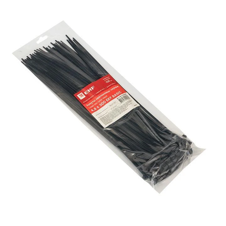 Хомут кабельный 4.8х300 нейл. черн. (уп.100шт) EKF plc-cb-4.8x300 2