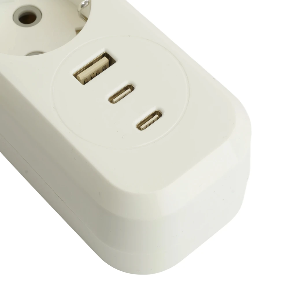 Удлинитель 3-местный с/з с выключ. STEKKER HM071-31-05 3x1мм2, 5м, 250В, 16А, 1USB+2C, 2.4A, сер Home, белый 50138 6