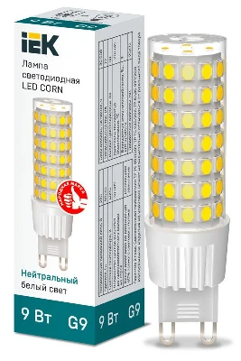 Лампа светодиодная Corn 9Вт капсульная 4000К нейтр. бел. G9 230В керамика IEK LLE-Corn-9-230-40-G9 0