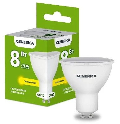 Лампа светодиодная PAR16 8Вт софит 3000К GU10 230В GENERICA LL-PAR16-08-230-30-GU10-G