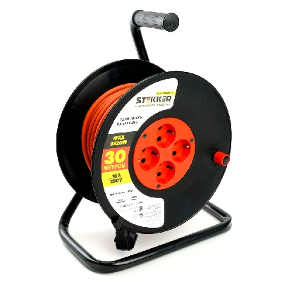Удлинитель на катушке Stekker STD03-20-30 Standart 4-местный с/з ПВС 3*1,5, оранжевый, 16А, IP20,30м (29405) 50184