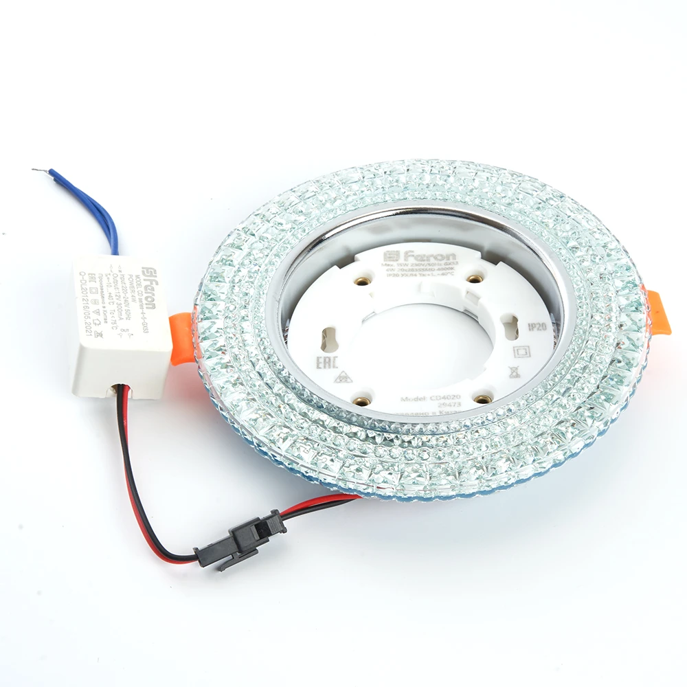 Светильник встраиваемый с белой LED подсветкой Feron CD4020 потолочный GX53 без лампы прозрачный 29473 1