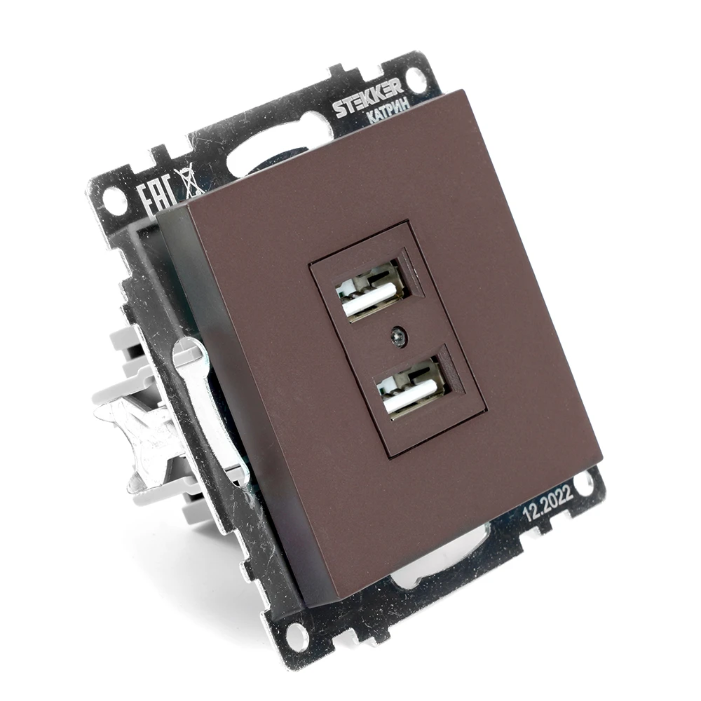 Розетка USB 2-местная (механизм), STEKKER GLS10-7115-04, 250B, 2,1А, серия Катрин, шоколад 49027 4