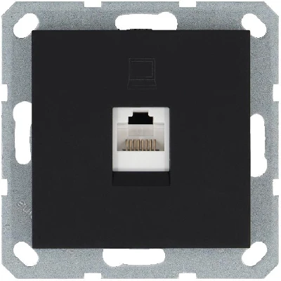 Розетка компьютерная 1-м RJ45 IP20 кат. 5E механизм черн. матов. soft touch Jasmart G6105PB
