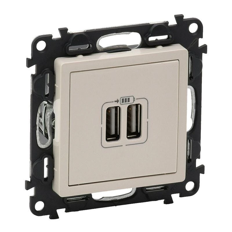 Розетка USB 2-м Valena Life 240В/5В 1500мА с лицев. панелью механизм сл. кость Leg 753512 1