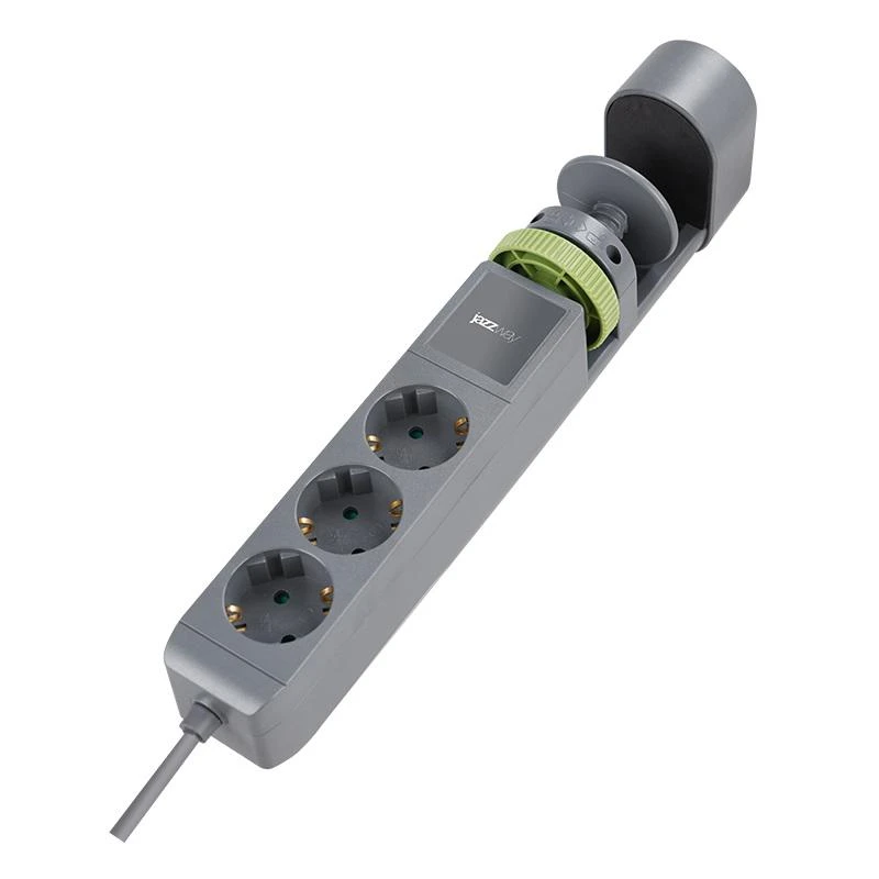 Удлинитель 3х1.5м на струбцине с заземл. с выкл. 3 USB выхода (2А+1С) IP20 ПВС 3х1 ETD-03U-150-gy (3х1.5) сер. JAZZway 5059559 1