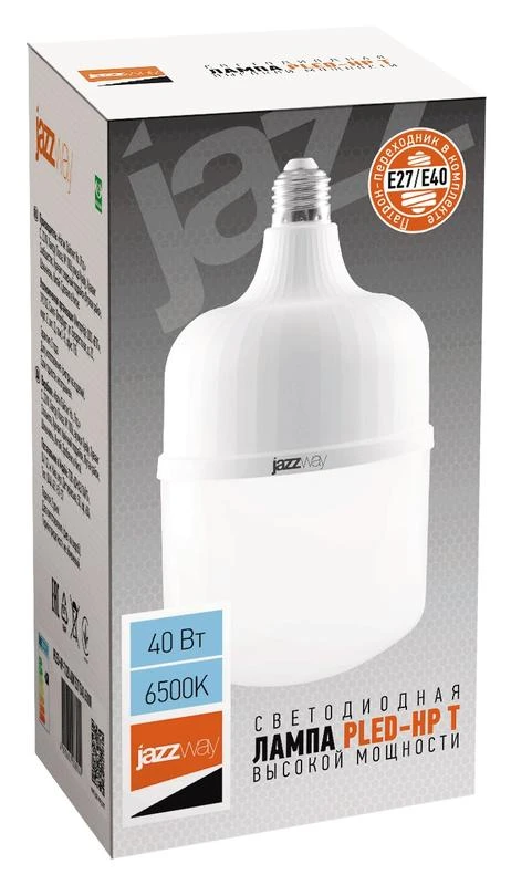 Лампа светодиодная высокомощная PLED-HP-T120 40Вт 6500К холод. бел. E27/E40 (переходник в компл.) 3700лм Pro JazzWay 1038944A 1