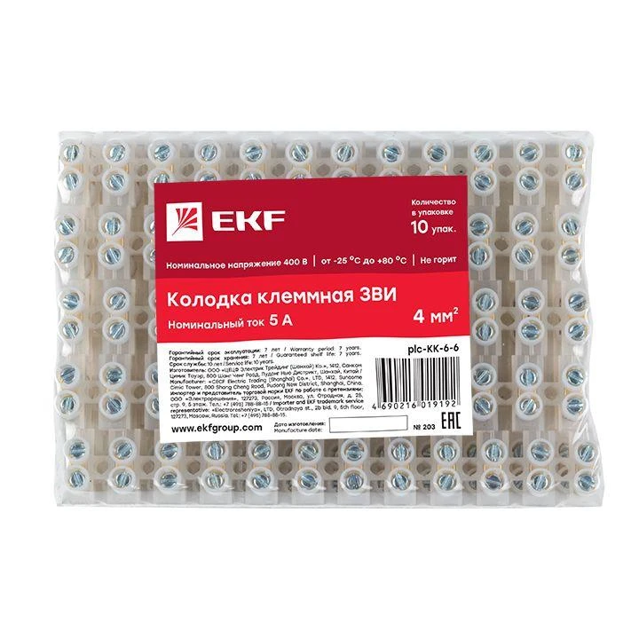 Колодка клеммная 6кв.мм 6А полиэтилен PROxima EKF plc-KK-6-6 3