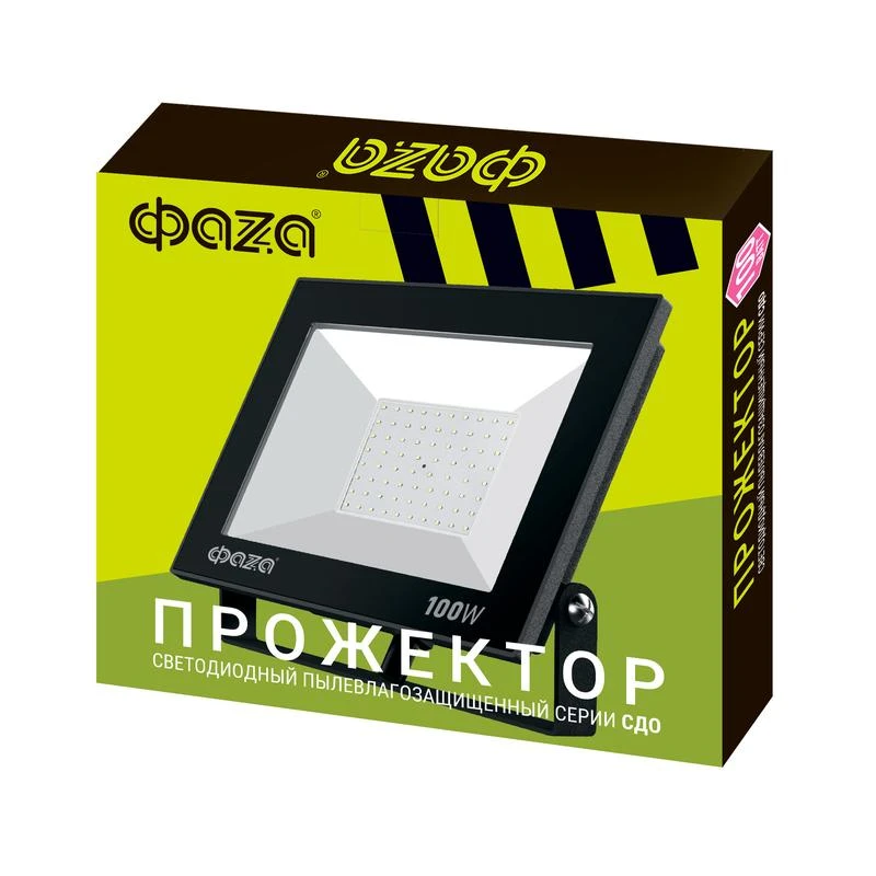 Прожектор светодиодный СДО-20 100Вт 6500К IP65 230В BL ДО прозр. закален. стекло ФАZА 5047341 7