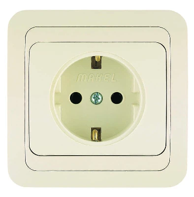 Розетка 1-м СП Mimoza 16А IP20 с заземл. керамика крем./крем. Makel 25008