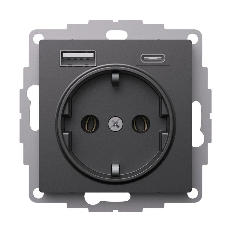 Розетка AtlasDesign 16А с 2-мя заряд. устройствами USB тип A+C 5В/2.4А/3.0А 2х5В/1.5А механизм базальт SE ATN001432 2