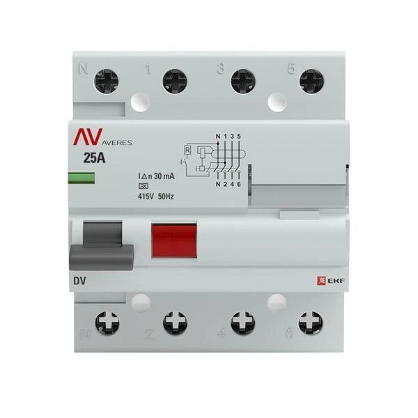 Выключатель дифференциального тока (УЗО) 4п 25А 30мА тип A DV AVERES EKF rccb-4-25-30-a-av 1