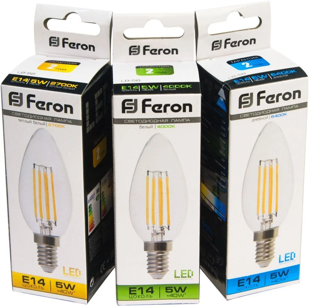 Лампа светодиодная Feron LB-58 Свеча E14 5W 6400K 25574 1