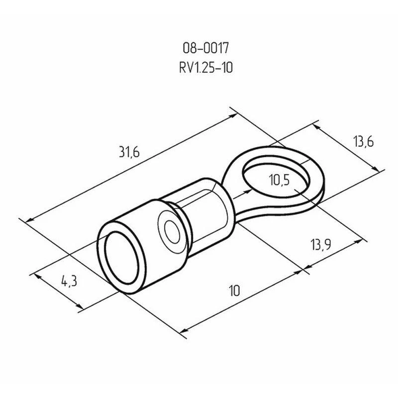 Наконечник кольцевой изолированный (НКИ d10.5мм) 0.5-1.5кв.мм (VR1.25-10) REXANT 08-0017 1