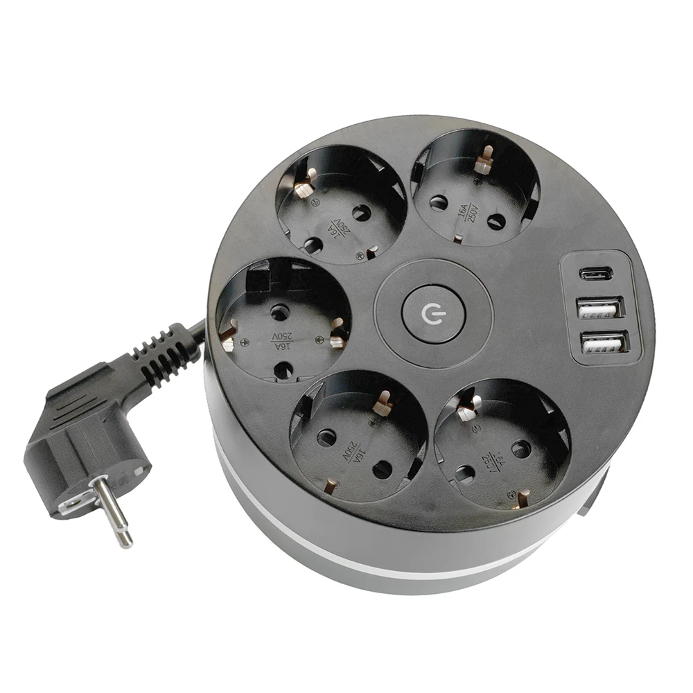 HM10-51-01 Удлинитель 5-местный с/з, 3x1мм2, 2.5м, 250В, 16А, 2USB+С 5V 3,1А, серия Comfort, черный 49656 1