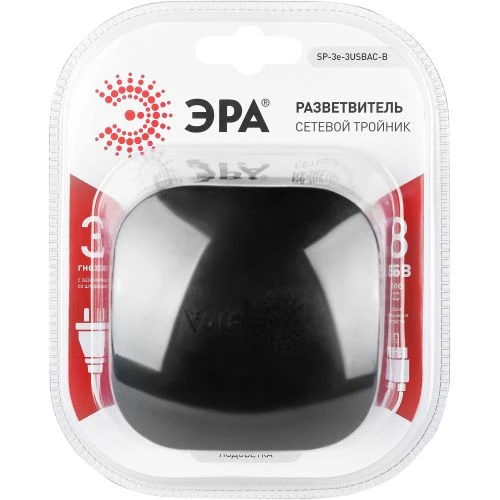 Разветвитель 3-м SP-3e-3USBAC-B + 3 USB A+C с заземл. со шторками 16А черн. Эра Б0069082 1