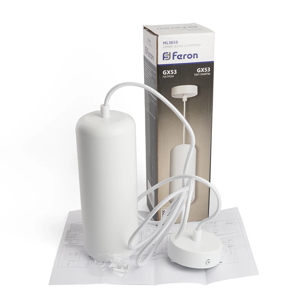Светильник потолочный Feron HL3658 Barrel ECHO levitation 12W, 230V, GX53, белый, с антибликовой сеточкой, на подвесе 1,7 м 48402 9