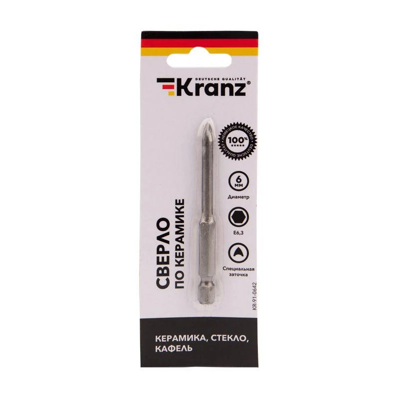 Сверло по стеклу и керамике 6мм (шестигранный хвостовик) Kranz KR-91-0642 2