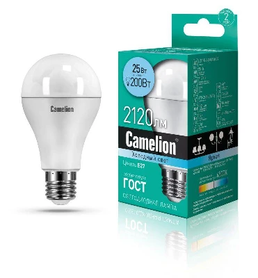 Лампа светодиодная LED25-A65/845/E27 25Вт грушевидная матовая 4500К бел. E27 170-265В Camelion 13572