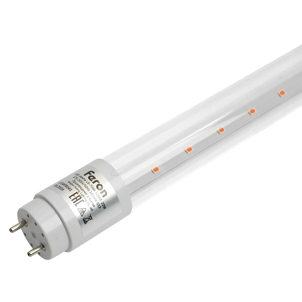 Лампа светодиодная для растений T8 Feron LB-7064 G13 стекло 22W 175 1,2м 265V красно-синий спектр пластик 51663 1