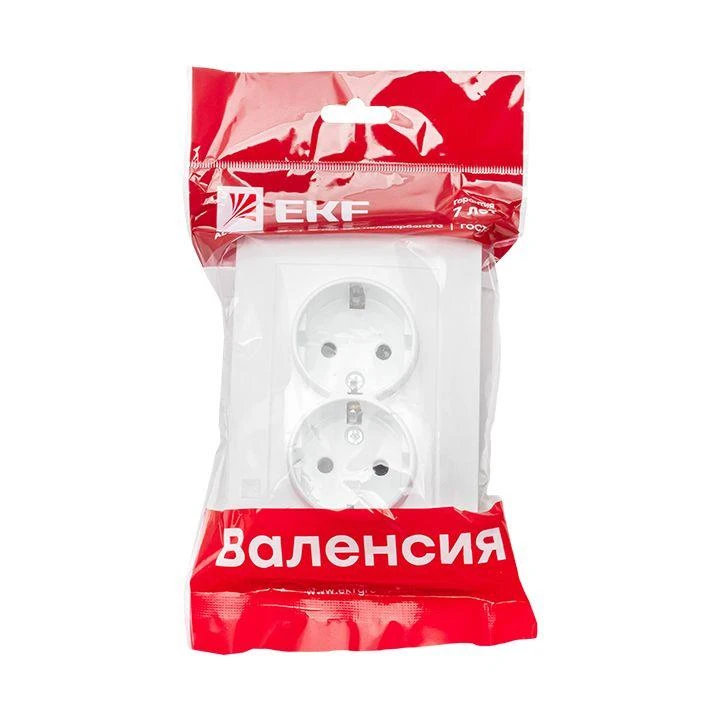 Розетка 2-м СП Валенсия 16А IP20 с заземл. защ. шторки бел. PROxima EKF EWR16-128-10 1