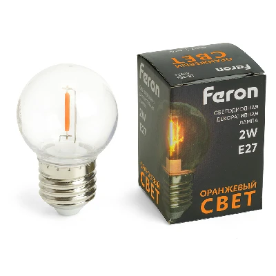 Лампа светодиодная Feron LB-383 Шарик прозрачный E27 2W 230V оранжевый 48932