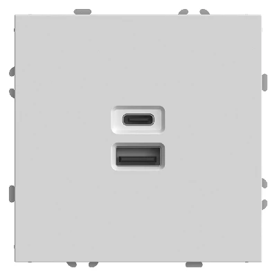 Розетка 2-местная USB + Type C (механизм), STEKKER, 250В, 20W, серия Эмили, RST10-5115-01, белый фарфор, soft touch 49879