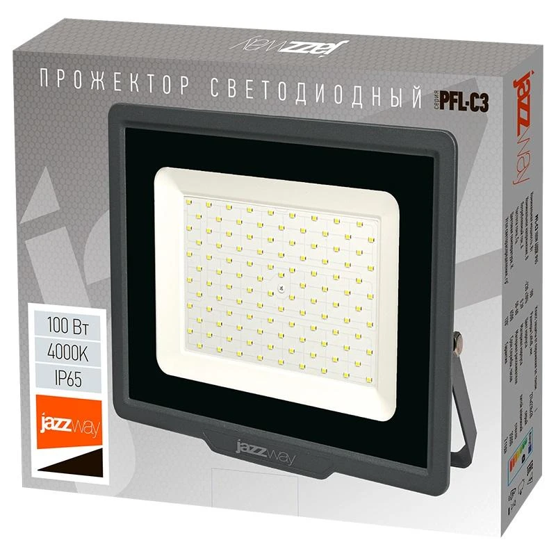 Прожектор светодиодный PFL-C3 100Вт 4000К IP65 ДО compact закален. прозр. стекло Pro JazzWay 5045705 4