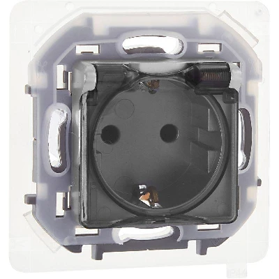 Розетка 1-м СП Inspiria 16А IP44 250В 2P+E защ. шторки с крышкой немецк. стандарт механизм алюм. IEK 673742