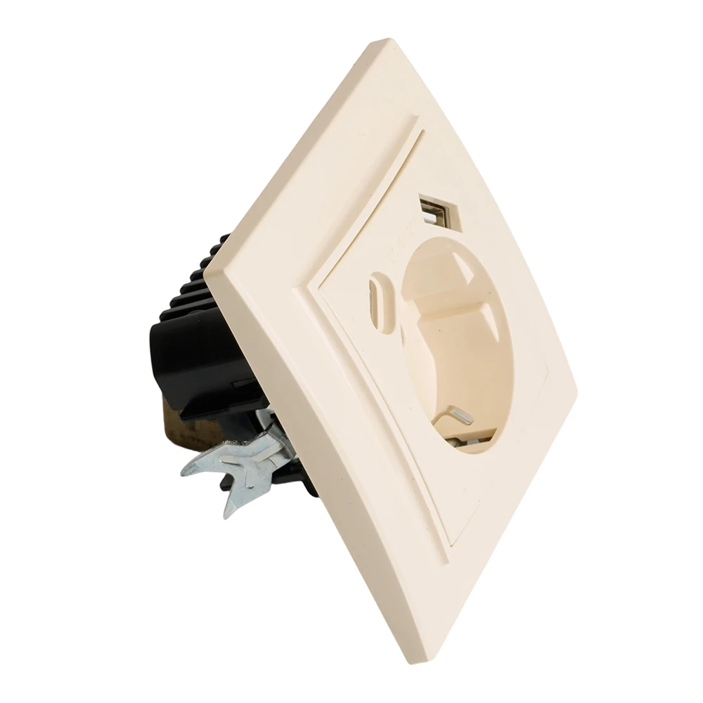 Розетка 1-местная с/з STEKKER, PST16-9016-02, 250В, 16А с USB+ type C, серия Эрна, слоновая кость 50077 2