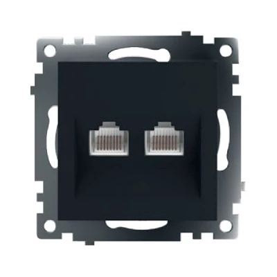Розетка компьютерная 2-местная RJ-45 (механизм) ,STEKKER ,GLS00-7109-05, серия Катрин, черный 50007