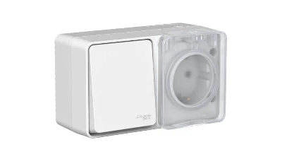 Блок ОП AtlasDesign PROFI IP54 (розетка 1-м 16А заземл. защ. шторки + 1-кл. выключатель 10А) сер. SE ATN543070