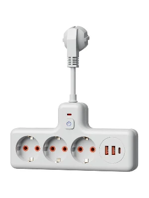 Удлинитель с сетевым фильтром 3х0.3м 10А 2USB + 1USBC 2500Вт ПВС 3х1 компакт бел. КОСМОС FRKsm0.3m-3g(W)USB