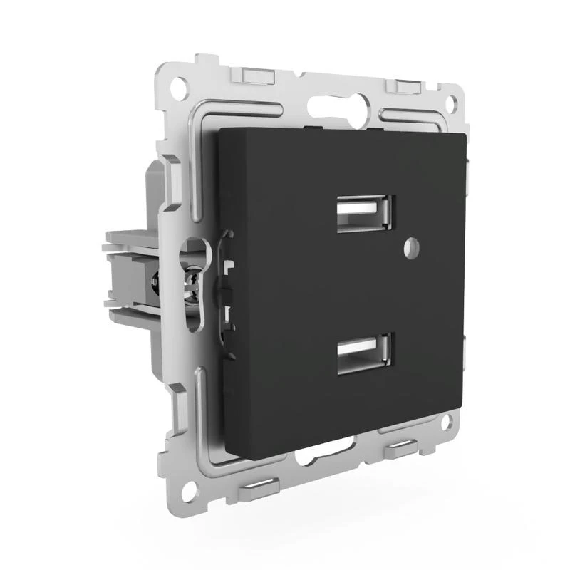Розетка 2-м USB СП Pixel тип A+A 5В 1х2.1А 2х1.05А механизм карбон TOKOV ELECTRIC TKE-PX-2USB-C14 2