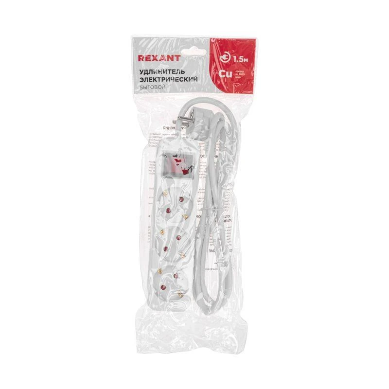 Удлинитель 3х1.5м с заземл. STANDARD 3х1кв.мм с выкл. бел. Rexant 13-4012 5