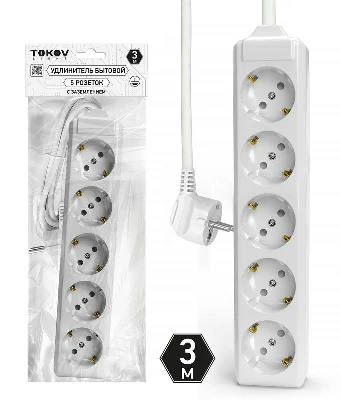 Удлинитель 5х3м с заземл. 10А 3х1.5 TOKOV ELECTRIC TKL-C01-BU5-3-1.5-Z