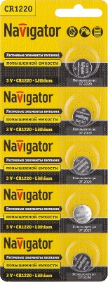 Элемент питания литиевый CR1220 94 778 NBT-CR1220-BP5 (блист.5шт) Navigator 94778