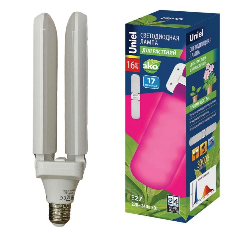 Лампа светодиодная LED-P65-16W/SPSB/E27/FR/P2 PLP32WH 16Вт P65 лепестковая матовая E27 для растений спектр для рассады и цветения (упак. картон) Uniel UL-00007406 3