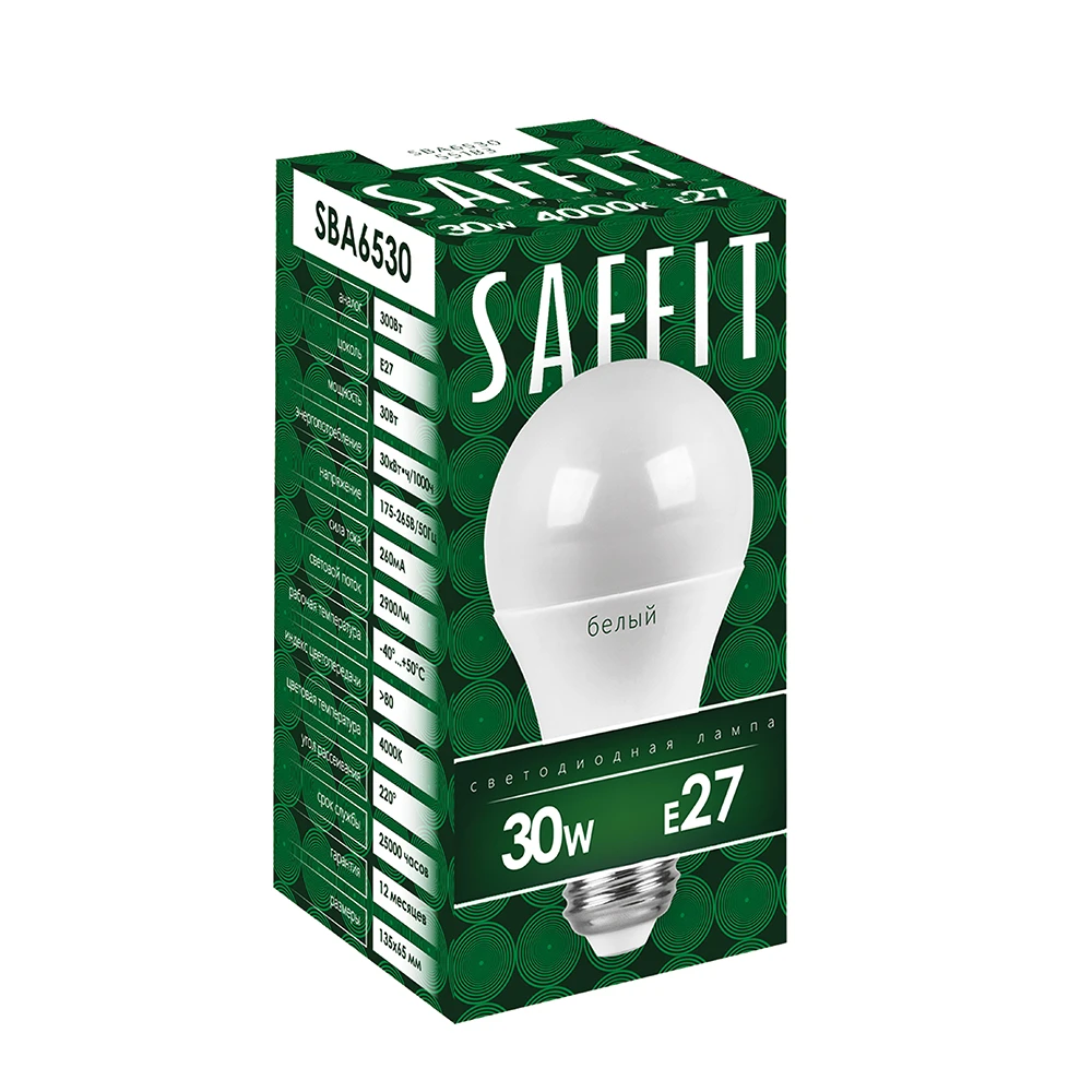Лампа светодиодная SAFFIT SBA6530 Шар E27 30W 230V 2700K 55182 1