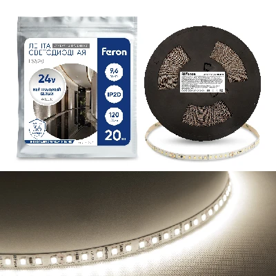 Светодиодная лента Feron LS520 стабилизированная, 120SMD(2835)/м 9.6Вт/м 24V 20000*10*1.22мм 4000К IP20 41277