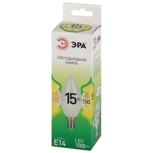 Лампа светодиодная GREEN LINE B35-15W-830-E14 GL 15Вт свеча 3000К свет тепл. E14 Эра Б0067130 1
